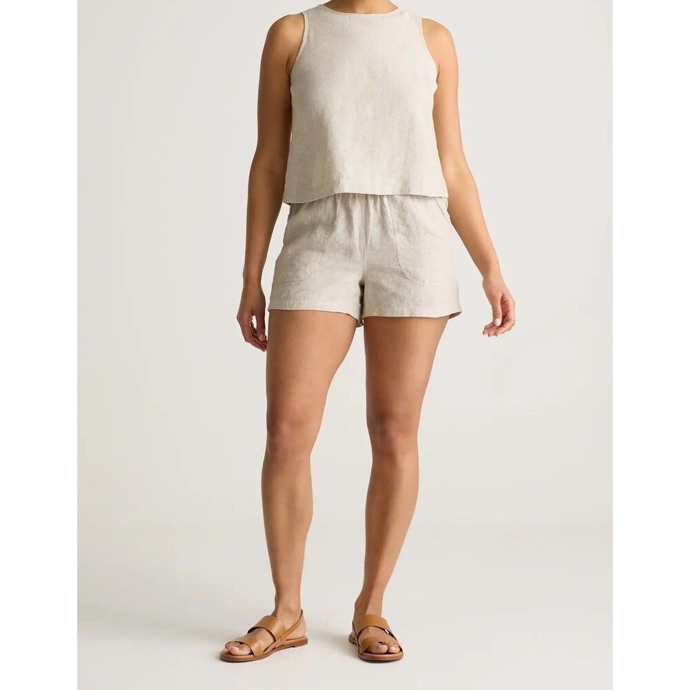 NWT Quince Women's 100% European Linen High Waisted Short Flax Beige Size Med